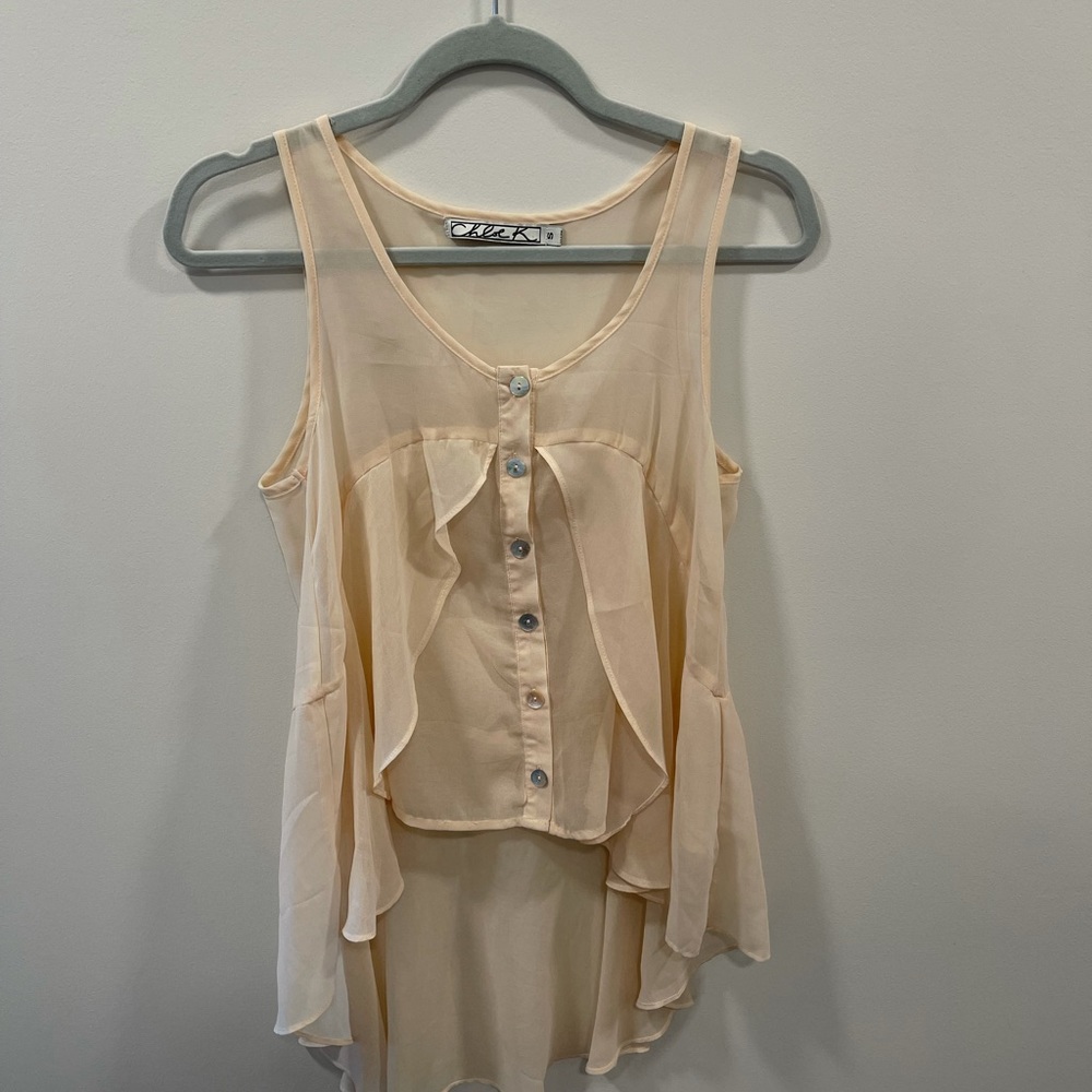 Chloe K for Nordstrom blush chiffon sheer high to low button down tank top